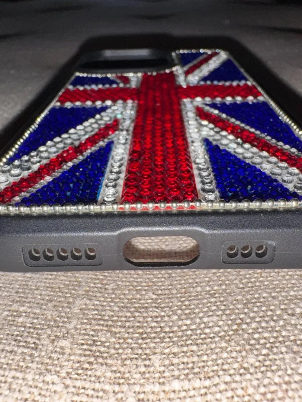 Custom Crystal iPhone 15 Pro Case Bling Rhinestone Union Jack UK Flag NWT